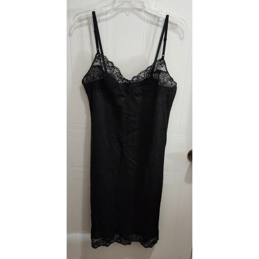 Vtg JCPenney Sleeveless Slip Dress Chemise Nightie Black Lace Trim Size Large